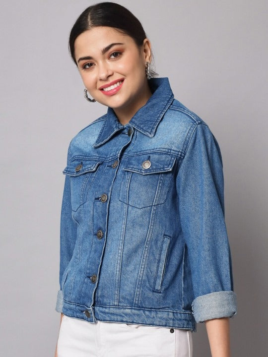 Women Washed Cotton Crop Denim Jacket – Lightweight Breathable Jacket for Pakistan | DOCACCA