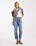 Mom Jeans in Mid Blue – High Waist Vintage Fit Denim for Women in Pakistan | DOCACCA