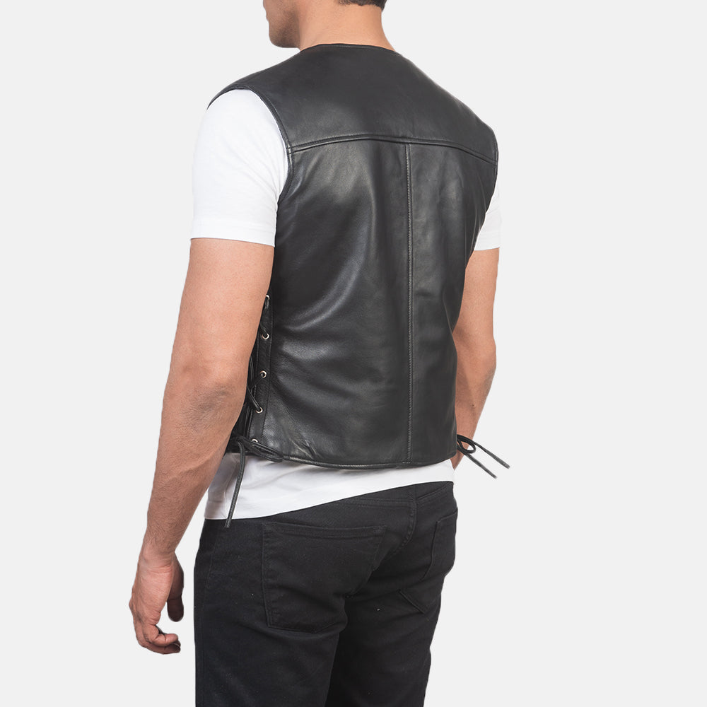 Black Genuine Leather Vest For Men's