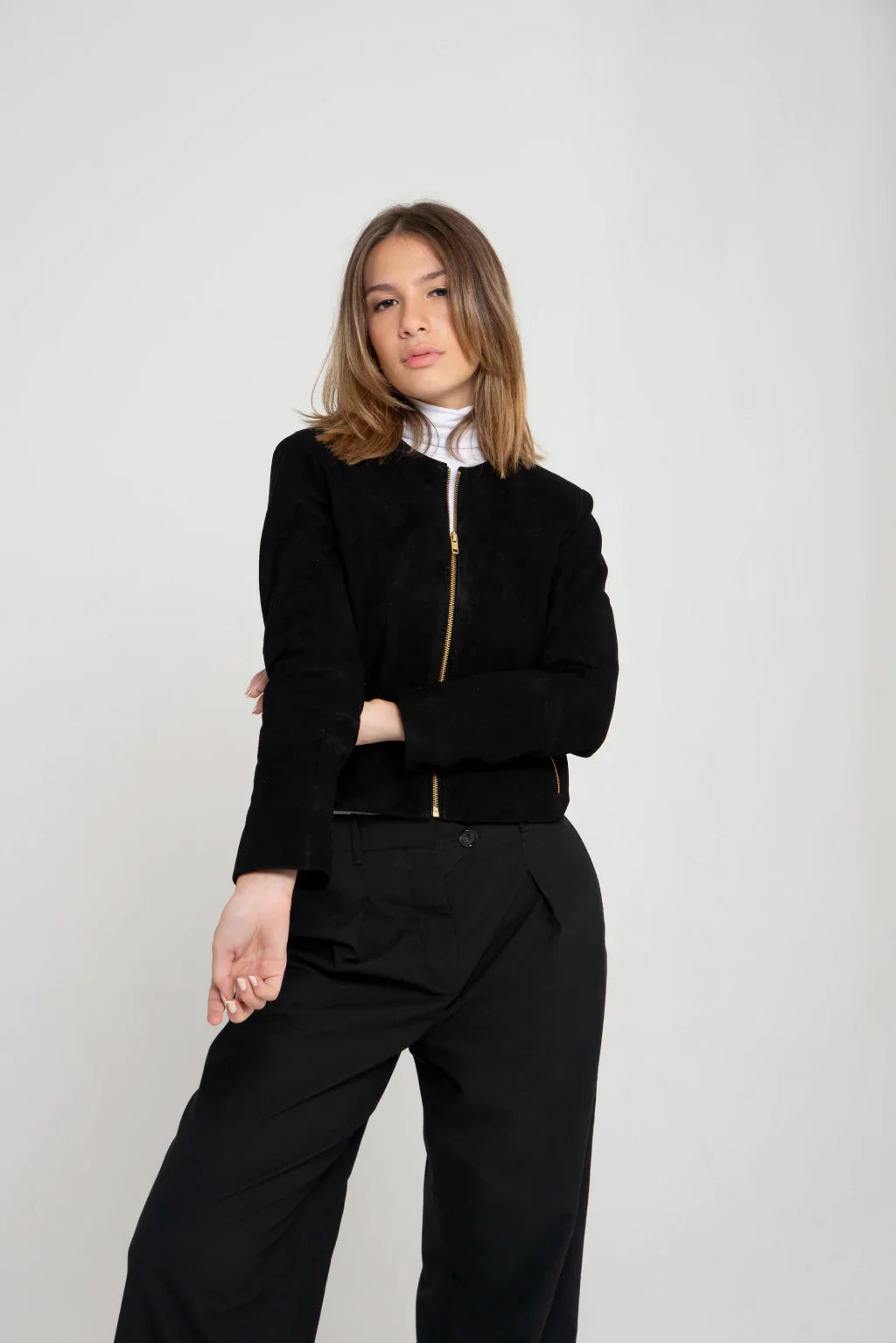 Black Women's Suede Leather Jacket