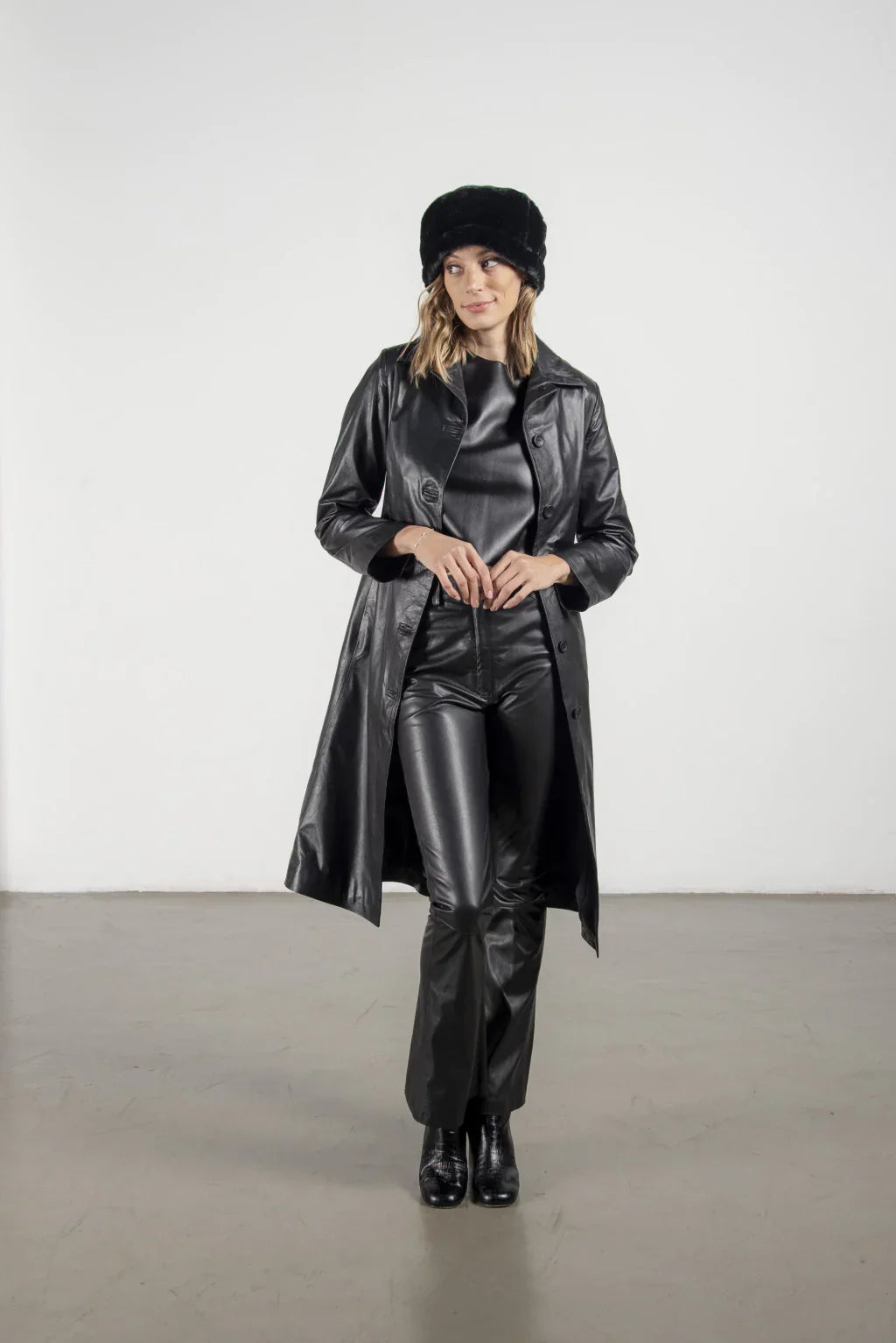 HB INDUSTRIES Black Leather Coat For Women