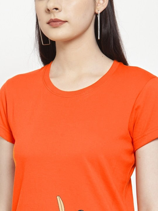 Women Orange Printed T-shirt – Stylish Cotton Casual Wear in Pakistan
