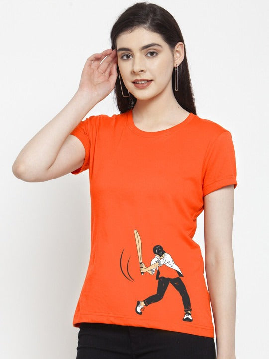 Women Orange Printed T-shirt – Stylish Cotton Casual Wear in Pakistan