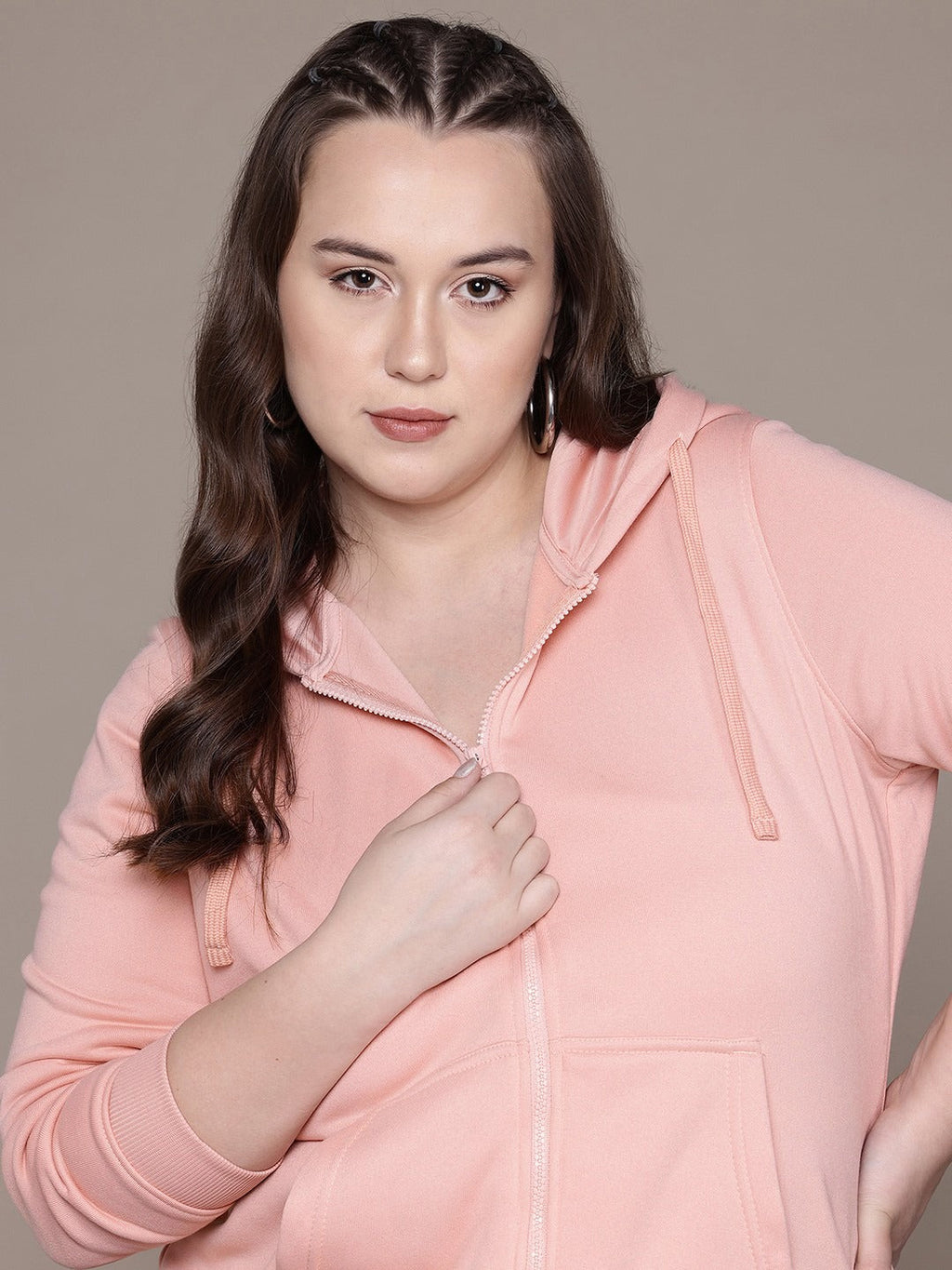 The Lifestyle Co. Plus Size Hooded Baby Pink Zipper | Plus Size Baby Pink Zip Hoodie Pakistan