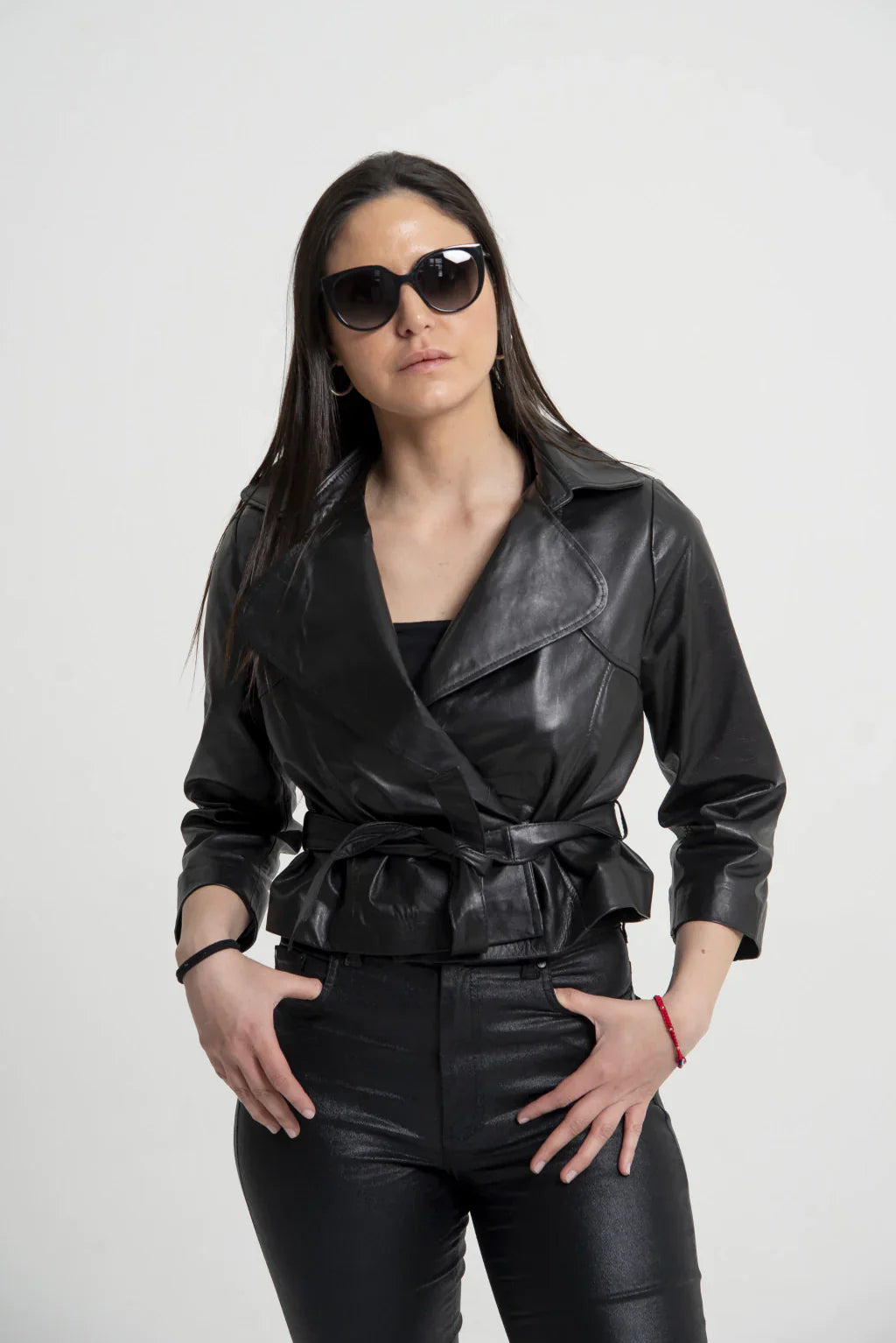Black Cropped Biker Leather Jacket