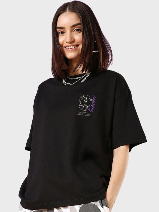 Women Printed Oversized Cotton Drop-Shoulder T-Shirt Pakistan