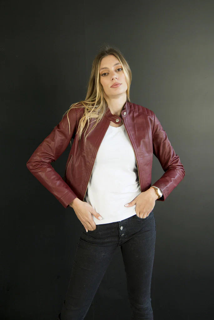Brown Derby Women Biker Leather Jacket