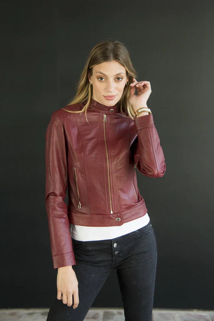 Brown Derby Women Biker Leather Jacket