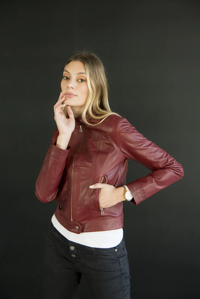 Brown Derby Women Biker Leather Jacket