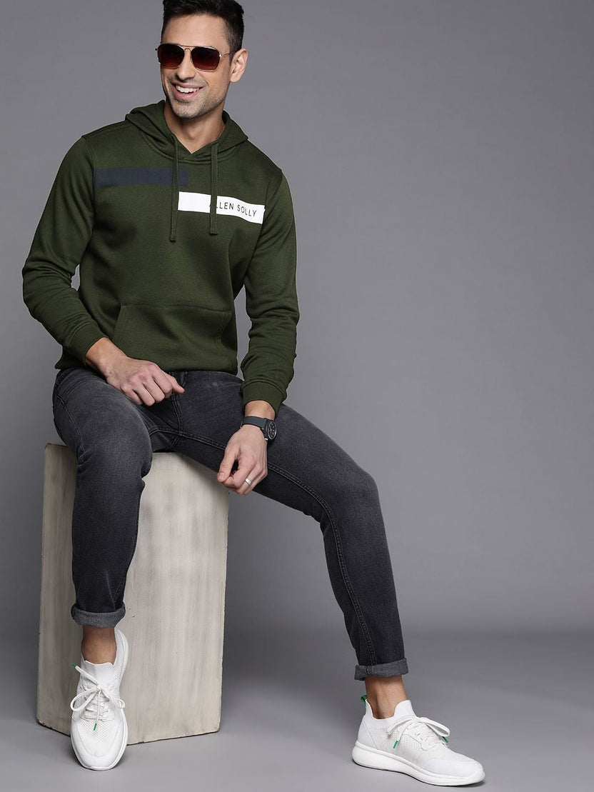 Men Olive Green Hooded Sweatshirt | Brand Logo Printed Hoodie Pakistan ...