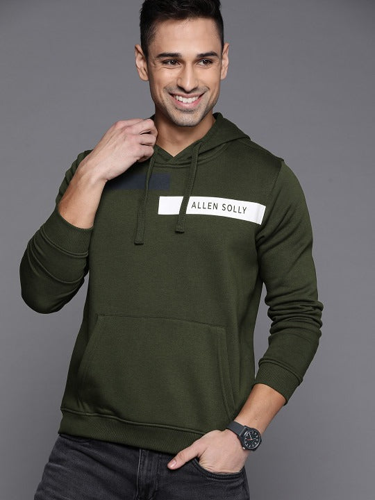 Men Olive Green Hooded Sweatshirt with Brand Logo Print – Winter Wear in Pakistan