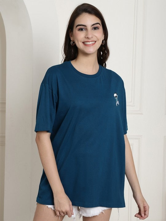 Women Graphic Printed Cotton Oversized T-Shirt with Drop-Shoulder Sleeves in Pakistan | Trendy Streetwear