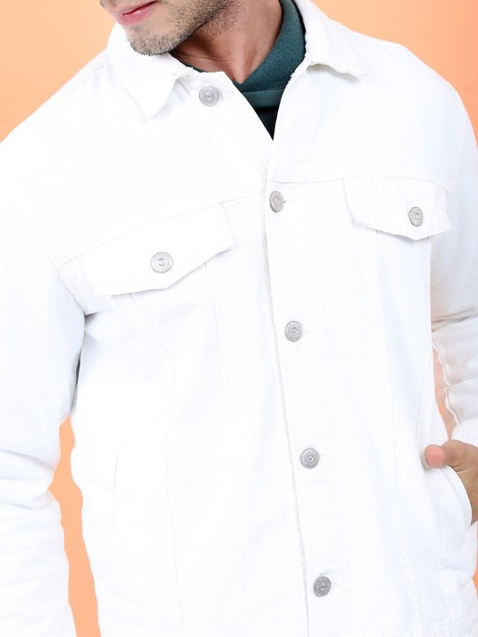 Men White Solid Denim Jacket – Breathable Summer Outerwear for Pakistani Style | HB INDUSTRIES