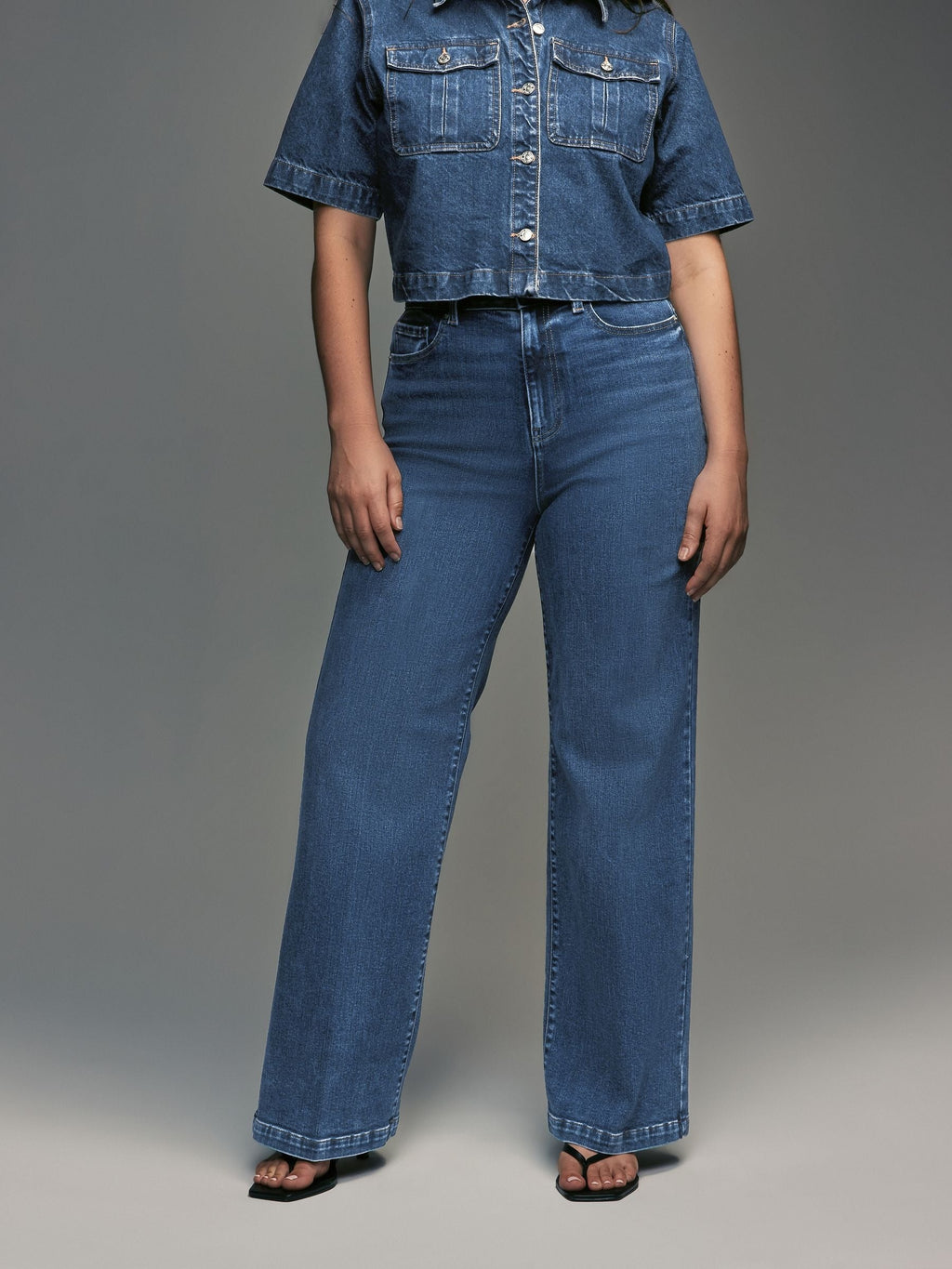 Women Dark Blue Wide Leg Hourglass Jeans – High Waist Flattering Fit Denim Pants in Pakistan | HB INDUSTRIES