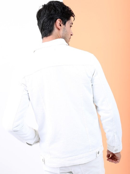 Men White Solid Denim Jacket – Breathable Summer Outerwear for Pakistani Style | HB INDUSTRIES
