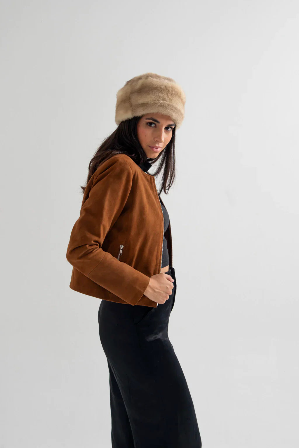 Camel Women's Suede Leather Jacket