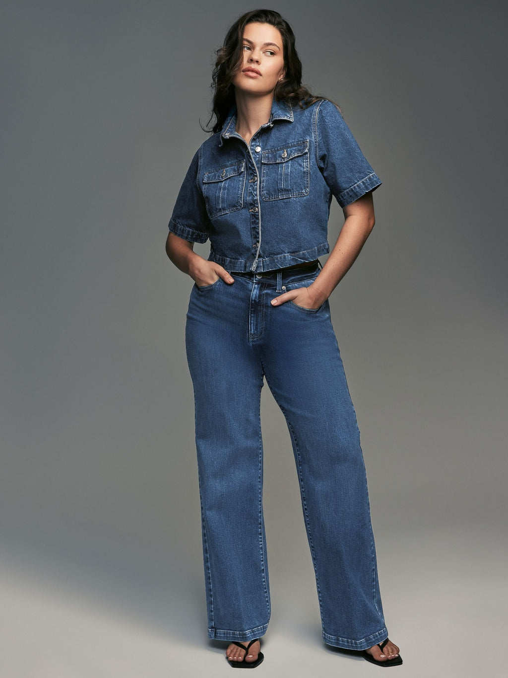 Women Dark Blue Wide Leg Hourglass Jeans – High Waist Flattering Fit Denim Pants in Pakistan | HB INDUSTRIES