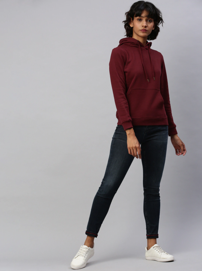 Ace Women Maroon Solid Hooded Pullover