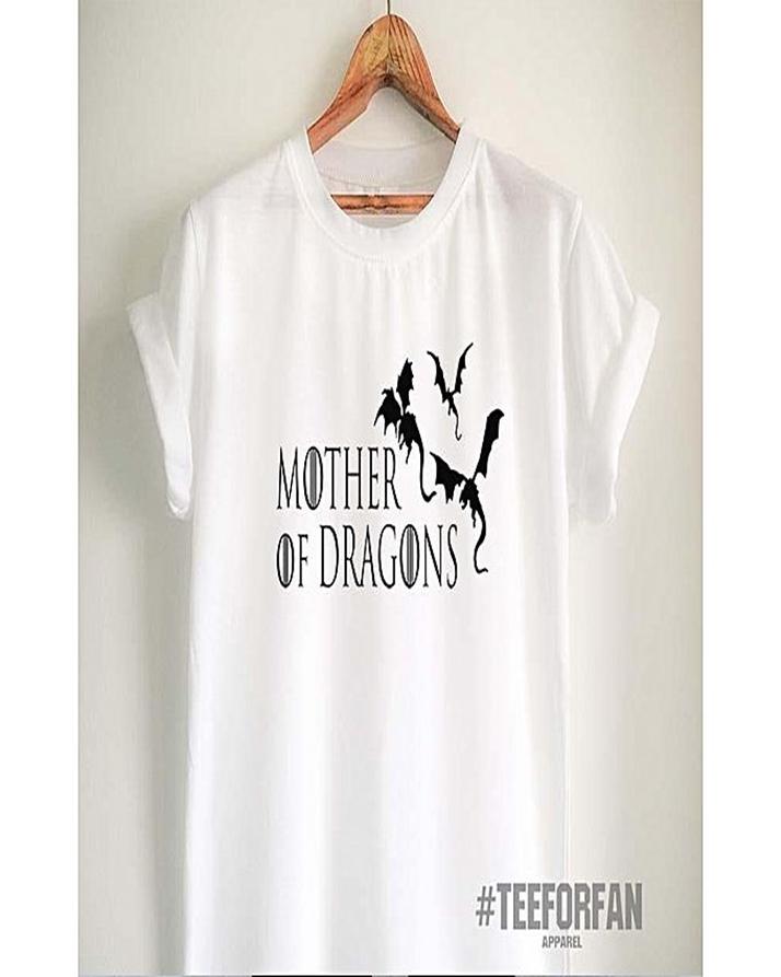 White Mother of Dragons Cotton Printed T-Shirt For Women