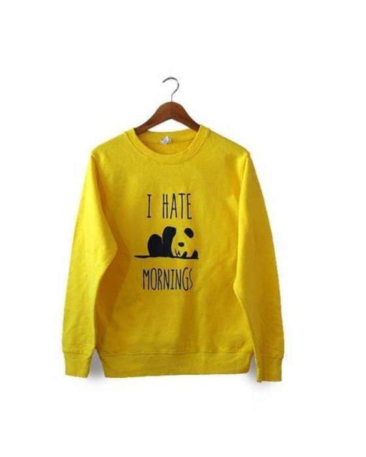 Yellow I Hate Mornings Print Sweat Shirt For womens