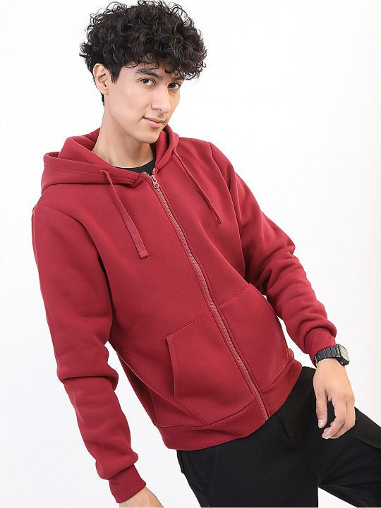 Men Maroon Hooded Pullover Sweatshirt – Warm & Stylish Winter Hoodie in Pakistan