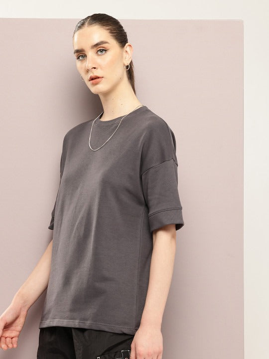 Women Oversized Drop Shoulder Ultra Soft Drapey Cotton Crew Neck T-Shirt – Trendy Casual Wear in Pakistan