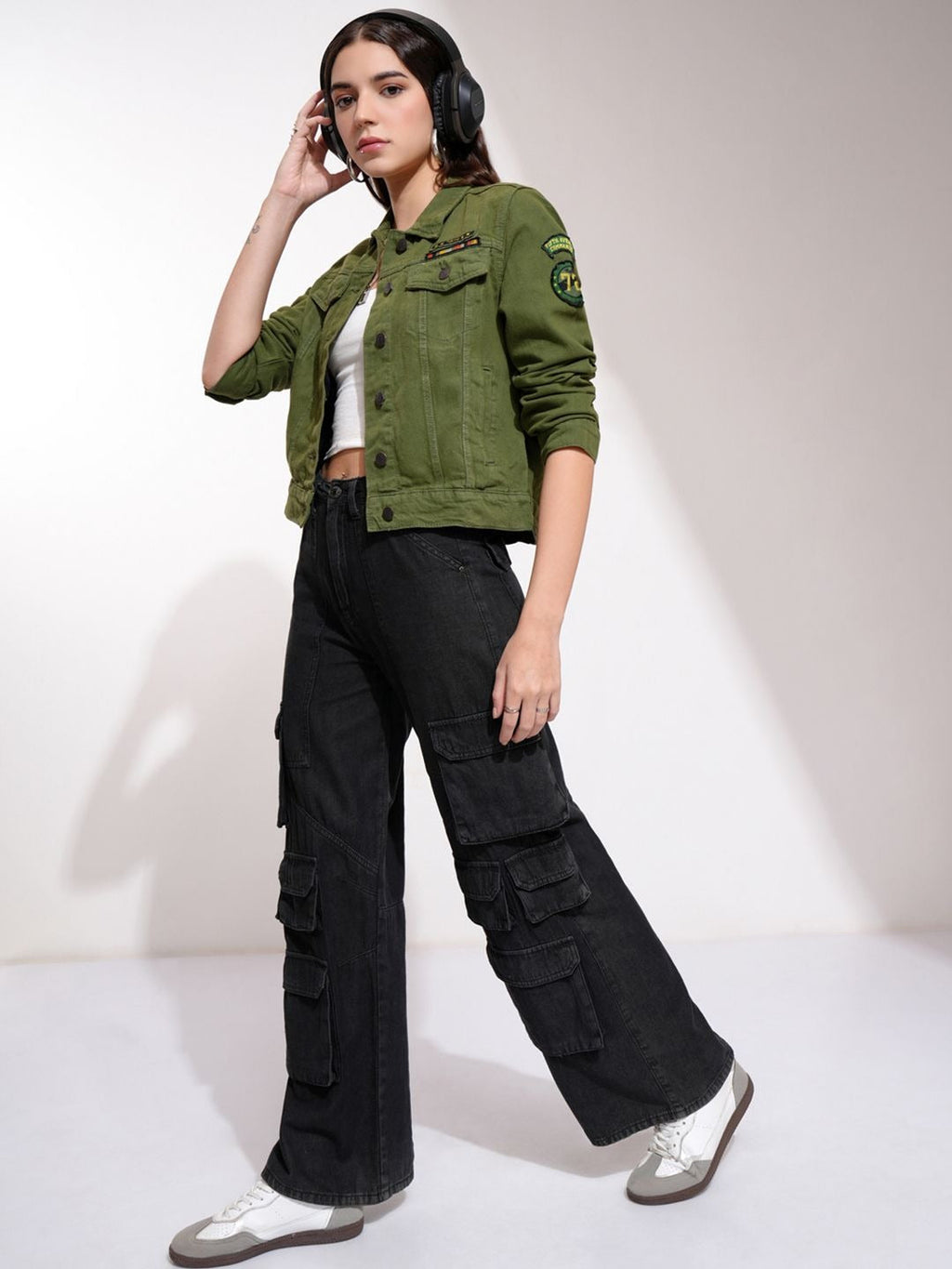 Women Olive Green Solid Denim Jacket – Trendy, Versatile Everyday Outerwear in Pakistan | HB INDUSTRIES