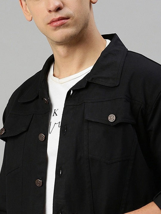Spread Collar Denim Jacket for Men – Dual Pocket Long Sleeve Style in Pakistan