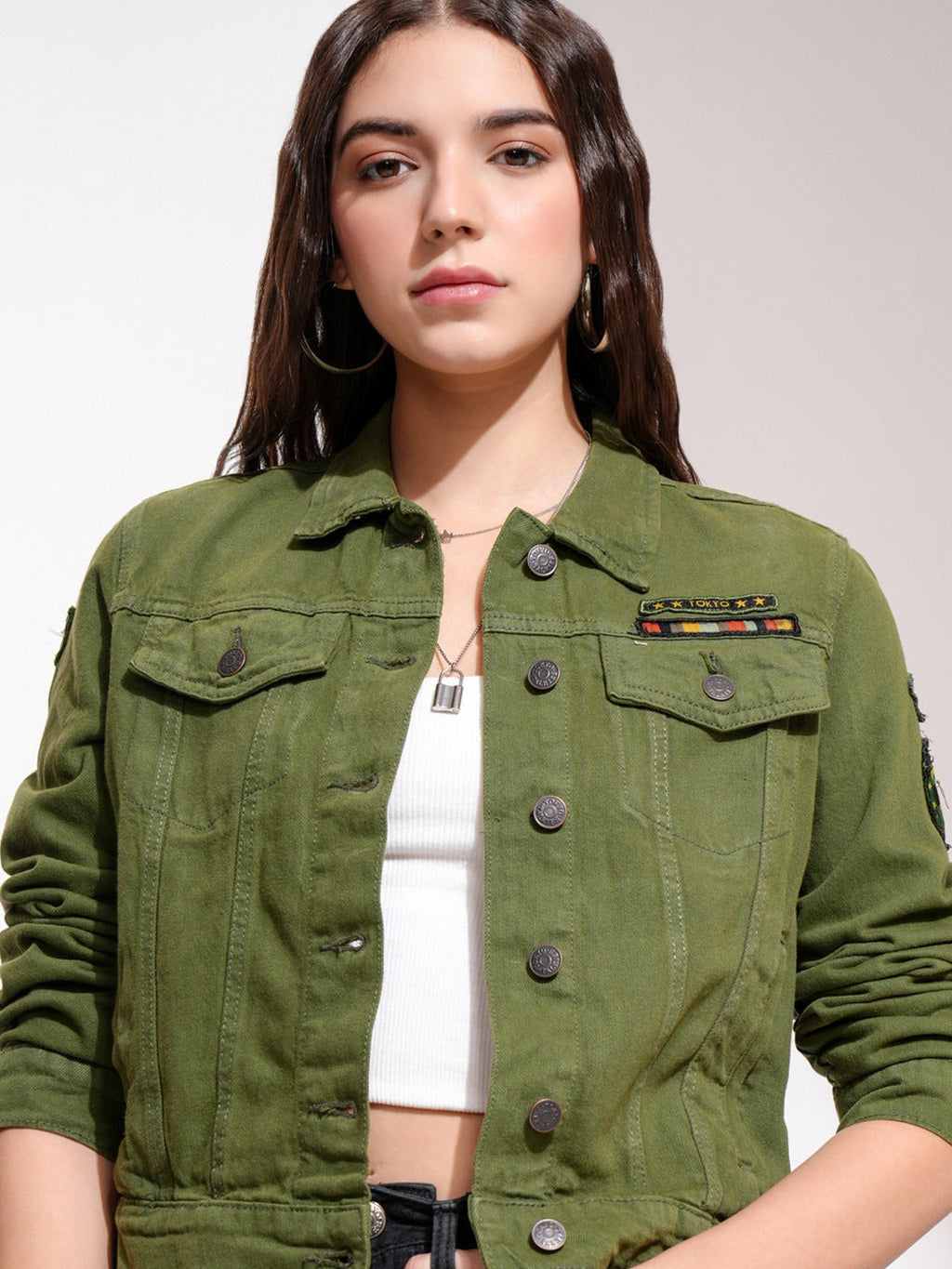 Women Olive Green Solid Denim Jacket – Trendy, Versatile Everyday Outerwear in Pakistan | HB INDUSTRIES