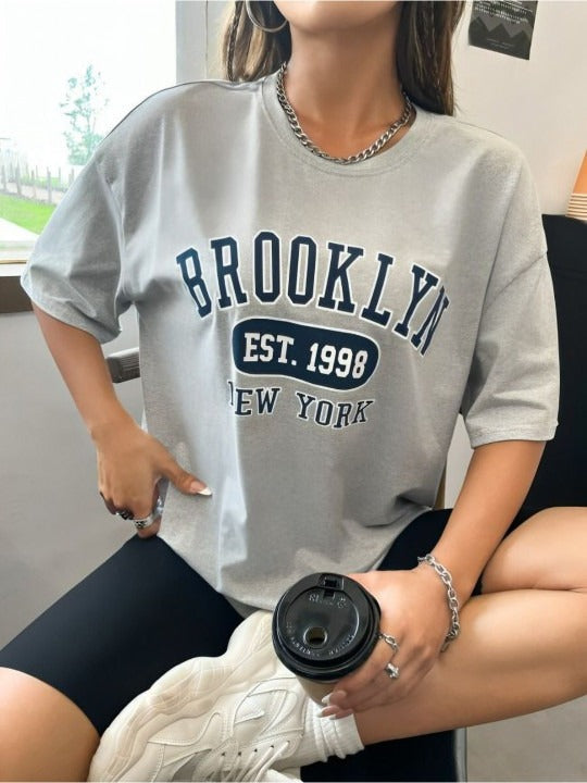 Brooklyn Typography Printed Oversized T-Shirt for Women – Stylish Cotton Streetwear in Pakistan