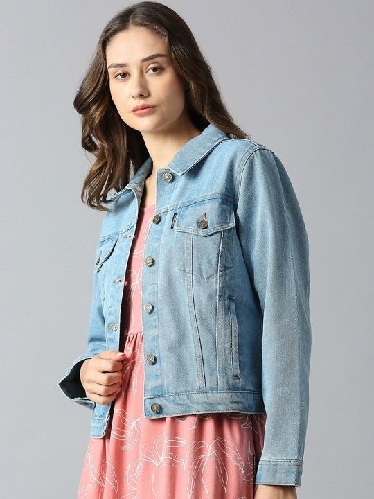 Women Washed Lightweight Outdoor Denim Jacket with Patchwork – Breathable Stylish Outerwear for Pakistan | DOCACCA