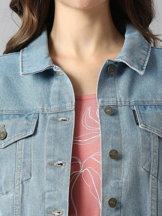 Women Washed Lightweight Outdoor Denim Jacket with Patchwork – Breathable Stylish Outerwear for Pakistan | DOCACCA
