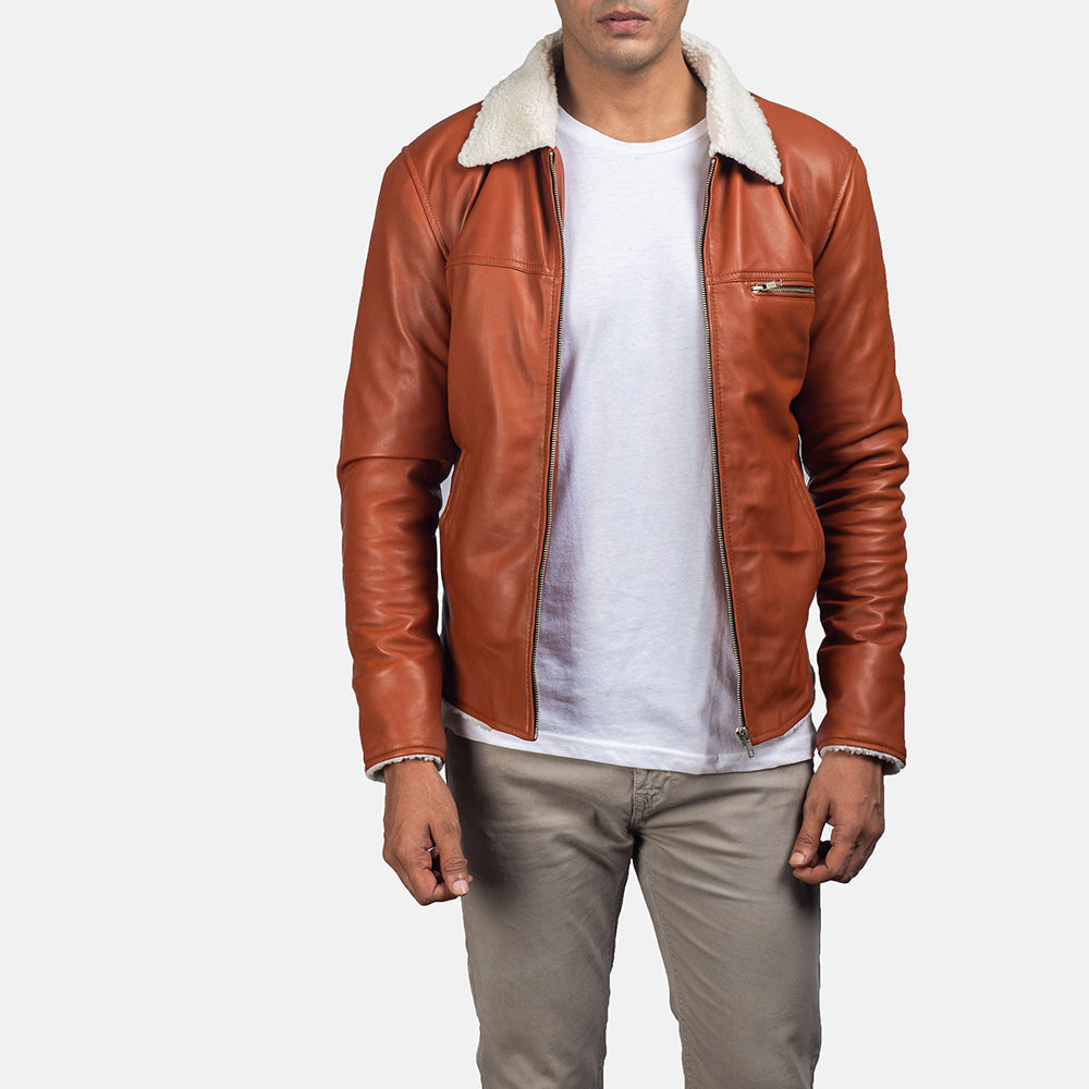 HB INDUSTRIES Tan Shearling Leather Jacket