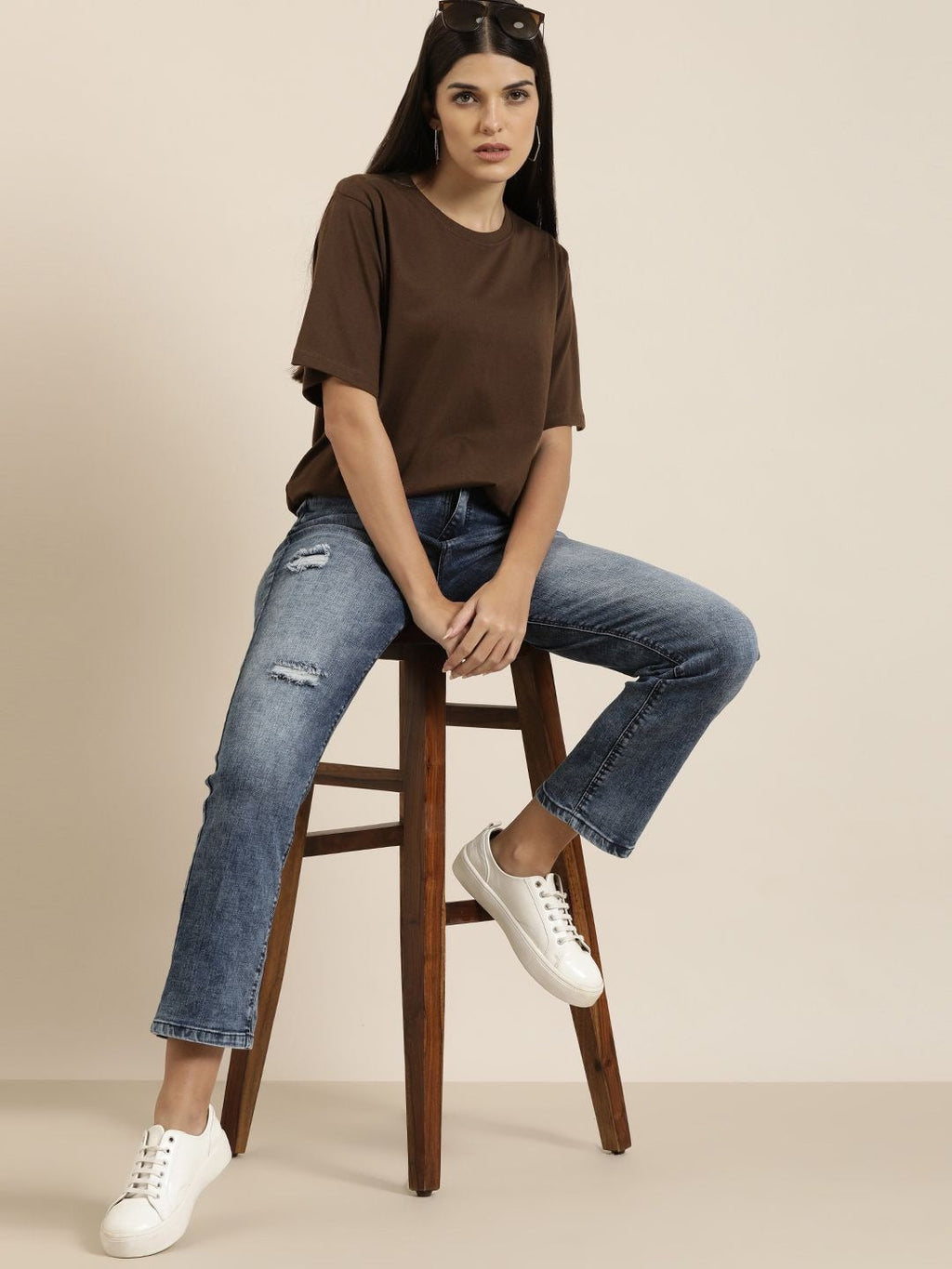 Women Brown Oversized Cotton T-Shirt