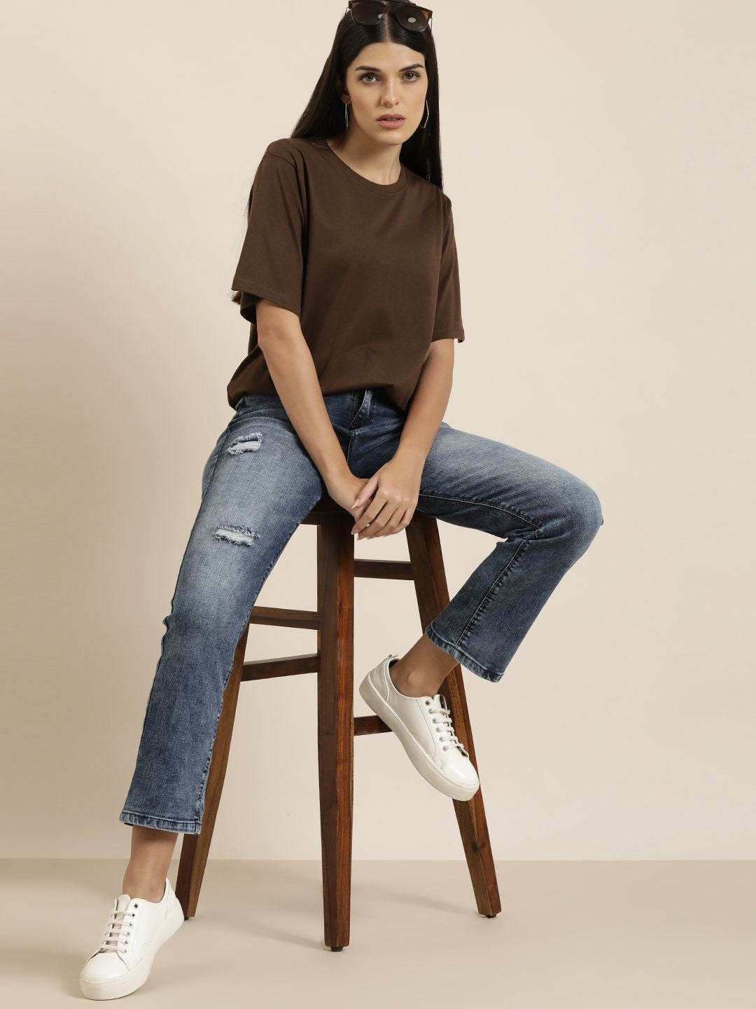 Women Brown Oversized Cotton T-Shirt