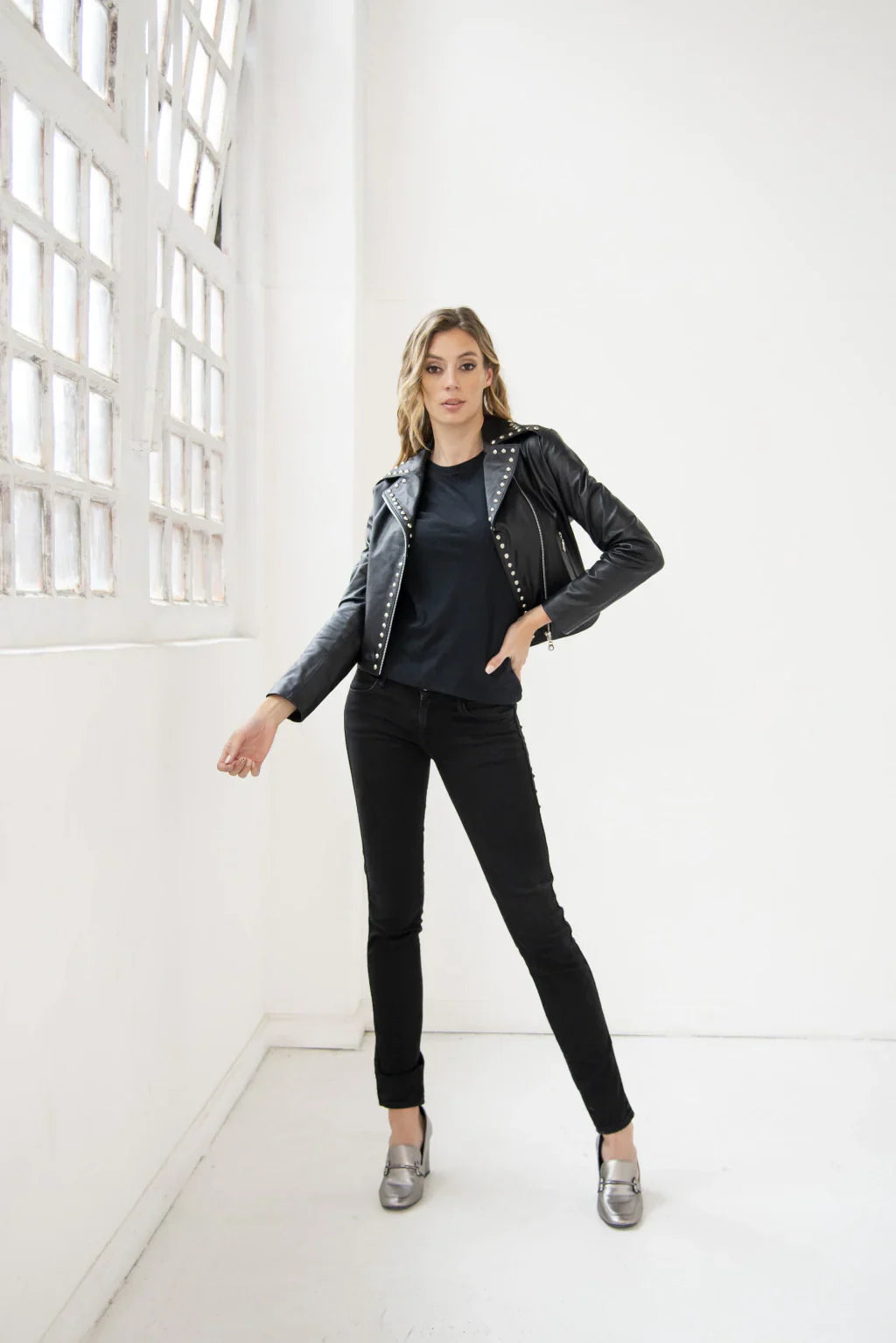 Crop Studded Women Biker Leather Jacket