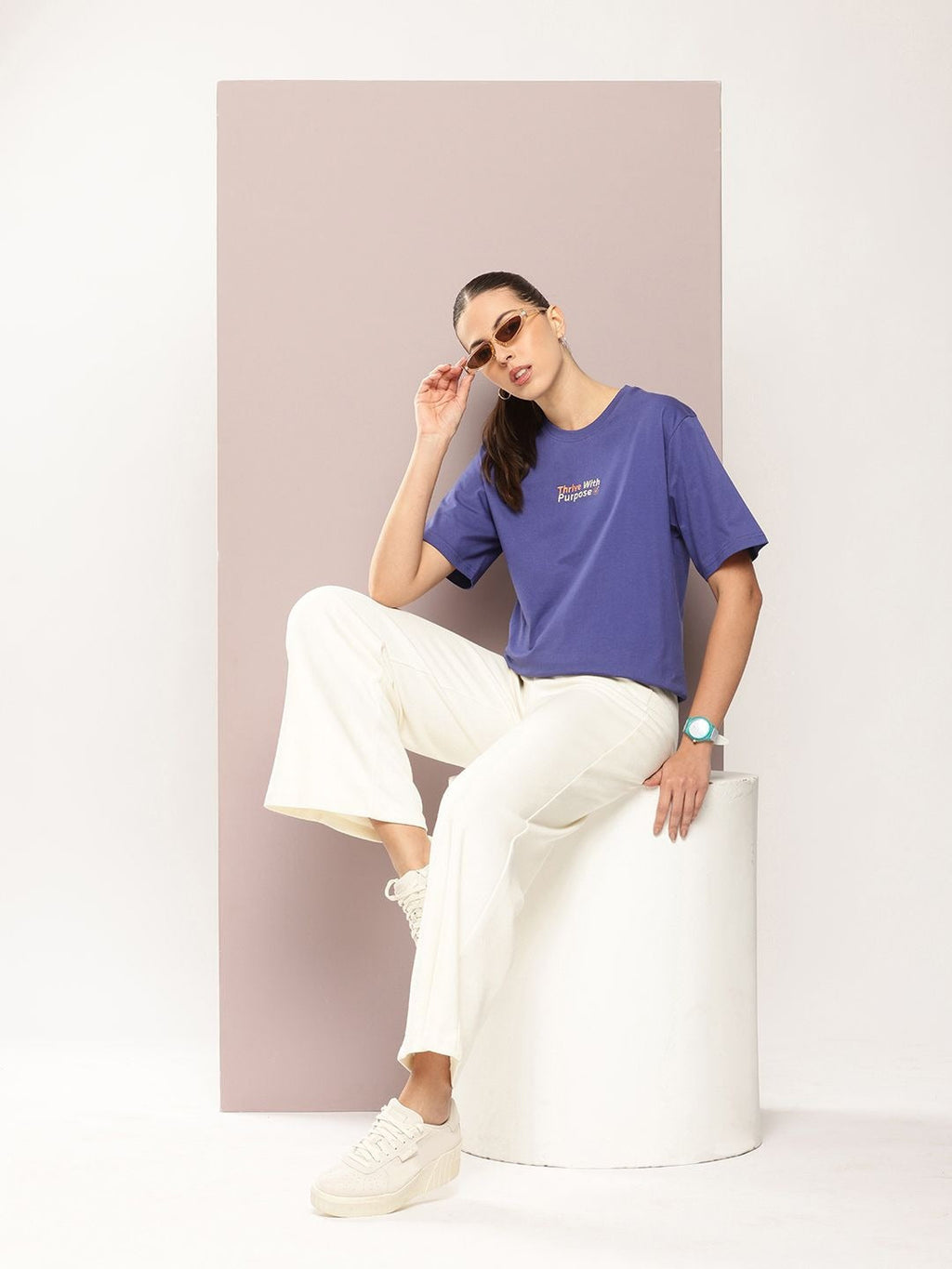 Women Typography Embroidered Pure Cotton T-Shirt