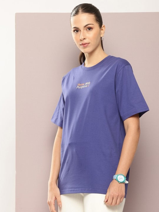 Women Typography Embroidered Pure Cotton T-Shirt