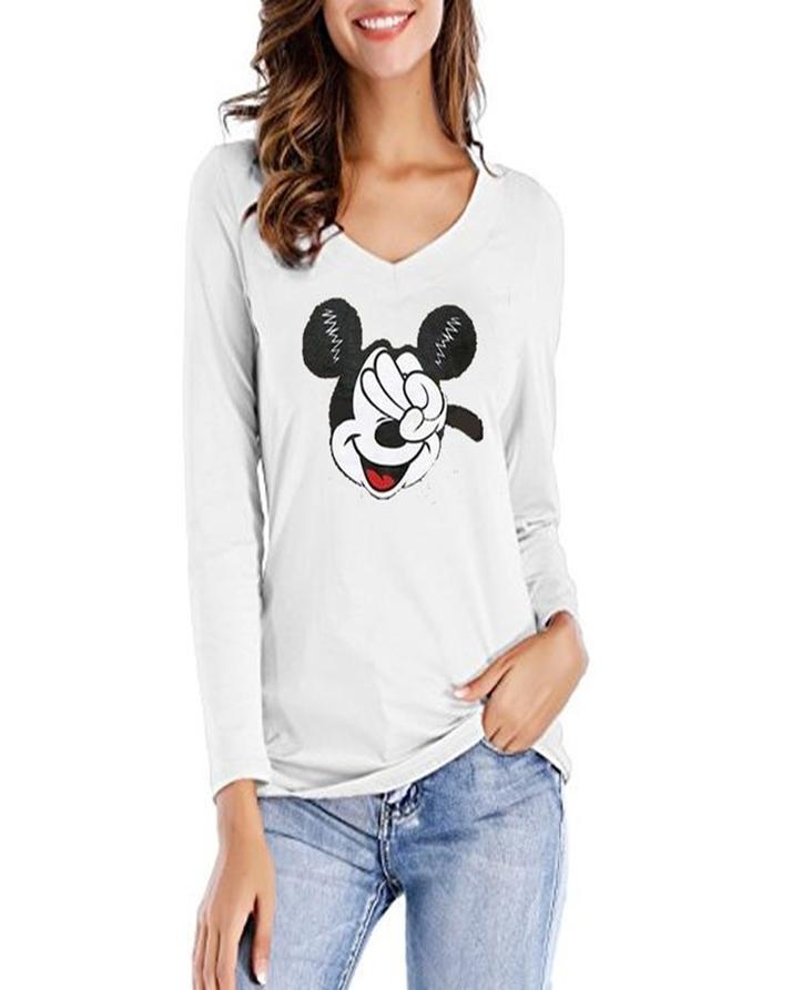 White Micky Printed T-Shirt For Her