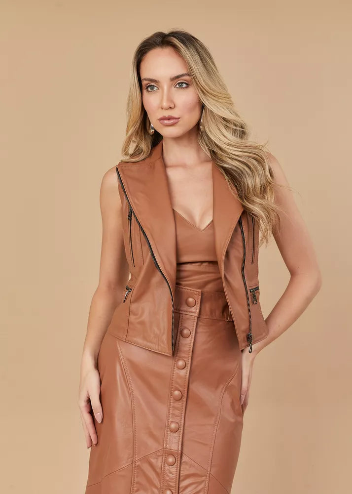 HB INDUSTRIES Caramel Women's Genuine Leather Vest