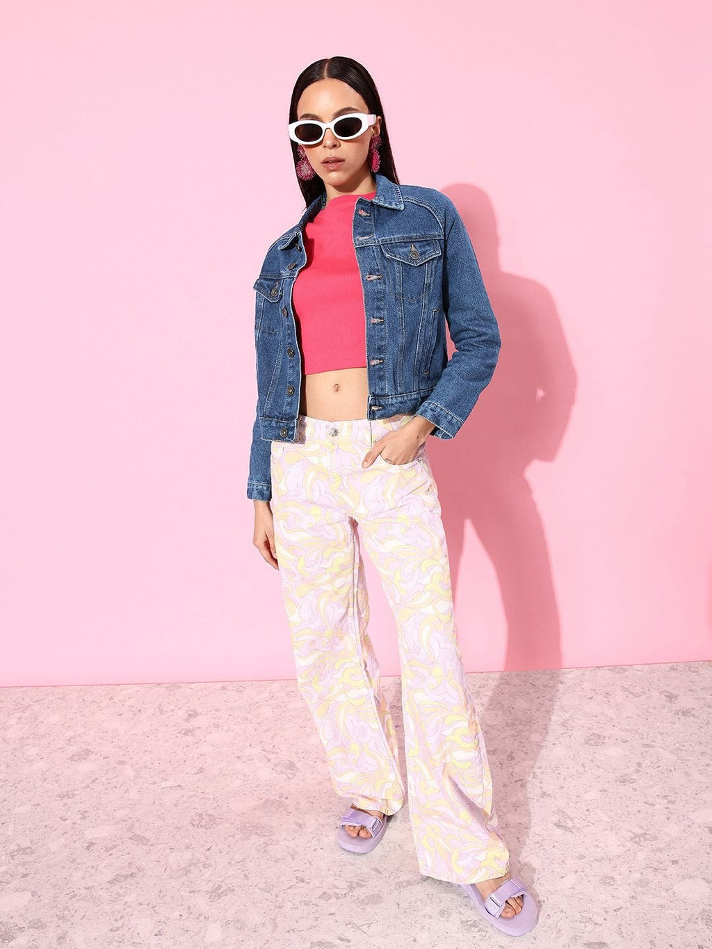 Women Stunning Blue Solid Denim Trucker Jacket – Classic Structured Trucker for Pakistan | DOCACCA