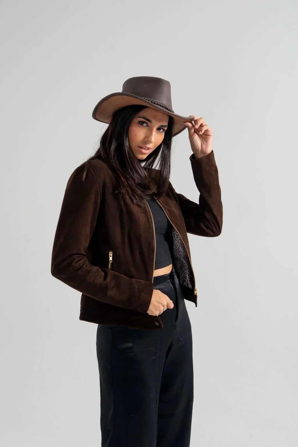 Dark Brown Women's Suede Leather Jacket