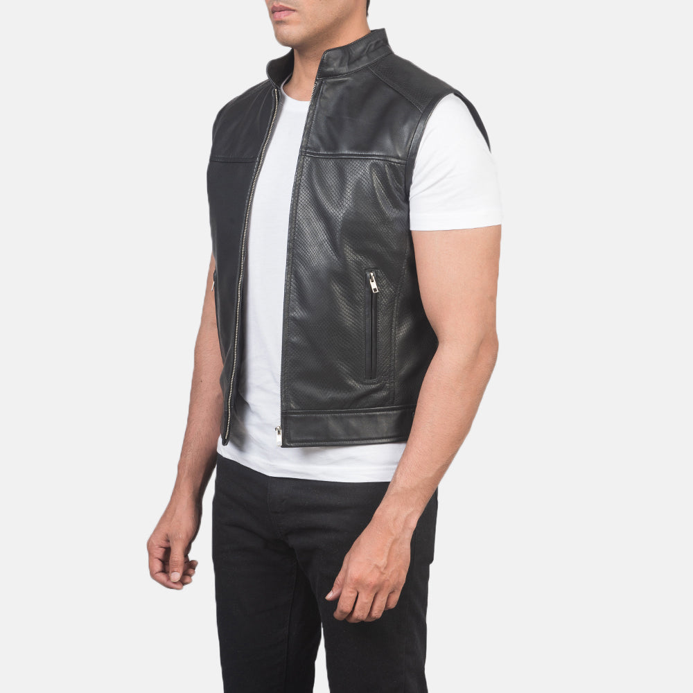Black Premium Leather Biker Vest