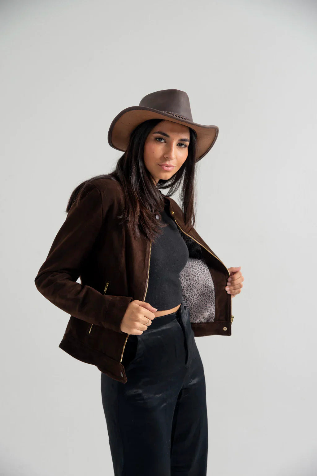 Dark Brown Women's Suede Leather Jacket