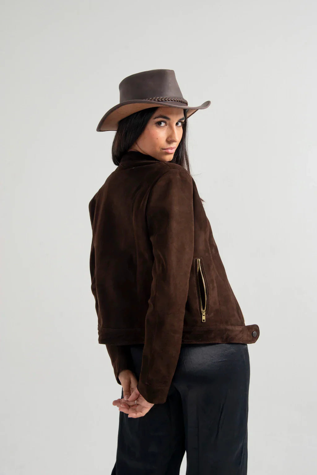 Dark Brown Women's Suede Leather Jacket