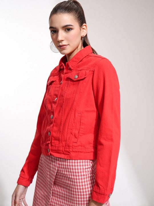 Women Red Denim Jacket by HB INDUSTRIES – Bold Streetwear Style in Pakistan