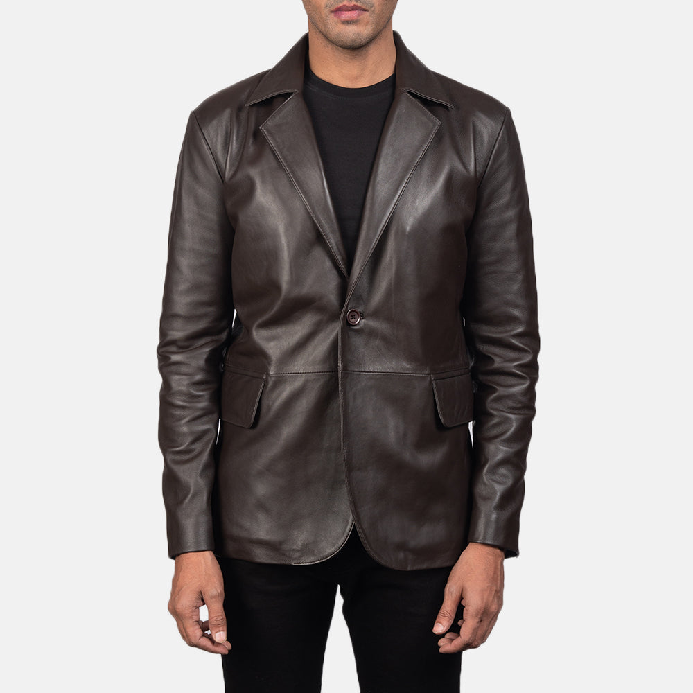 Dark Brown Men's Genuine Leather Blazer