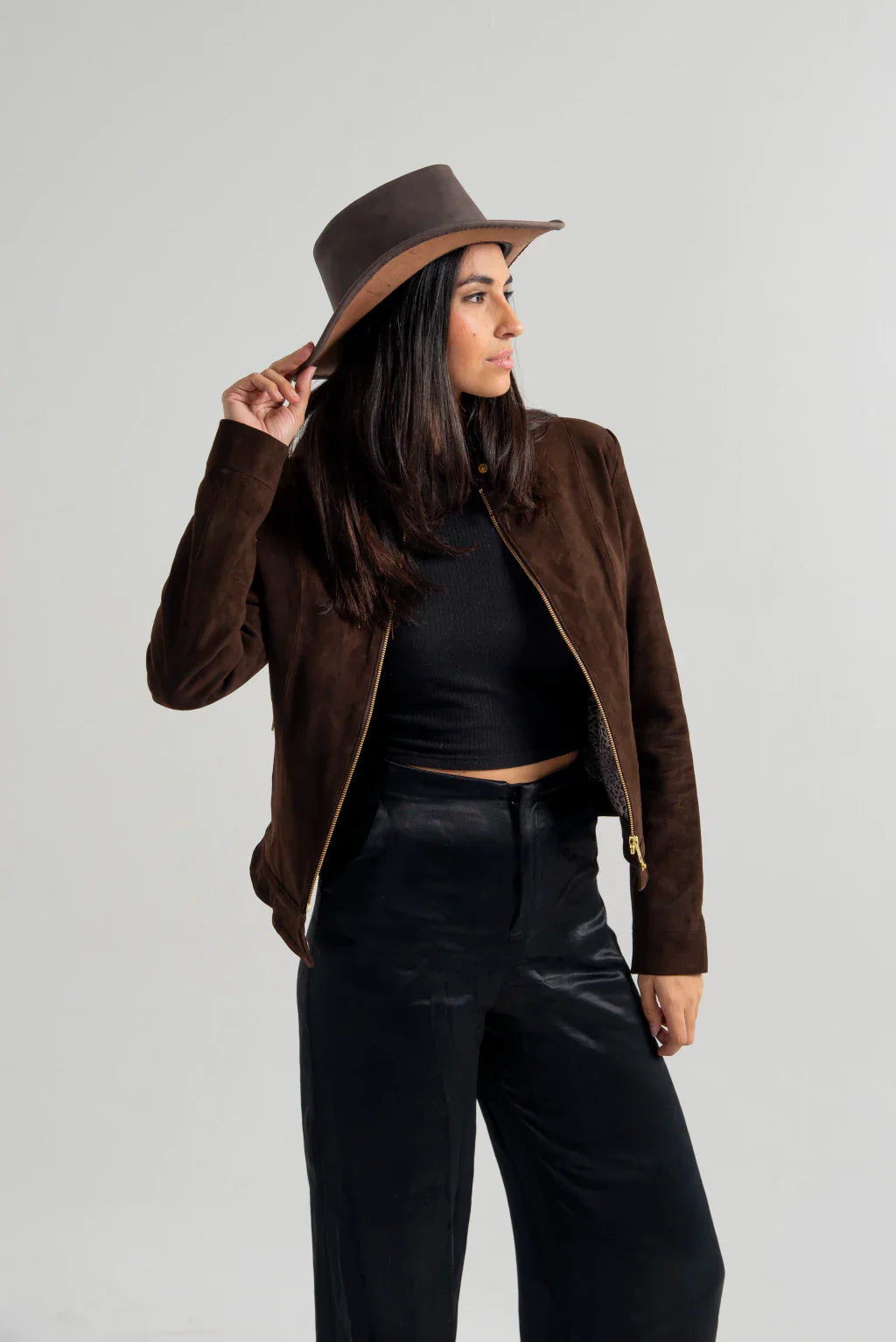 Dark Brown Women's Suede Leather Jacket