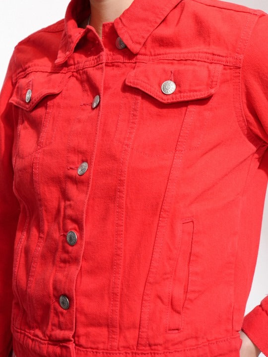 Women Red Denim Jacket by HB INDUSTRIES – Bold Streetwear Style in Pakistan
