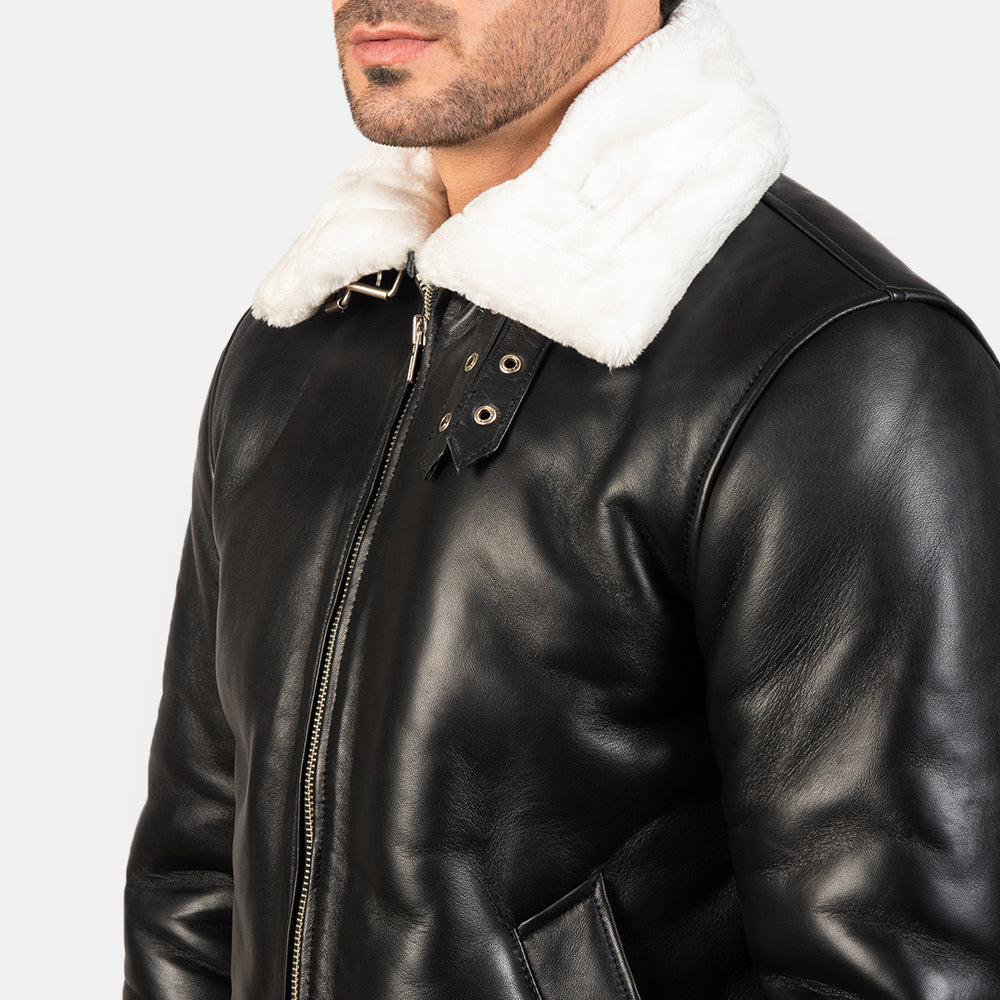 Black & White Fur Leather Bomber Jacket